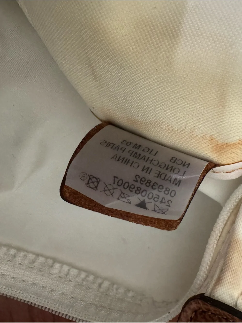 Longchamp White Shoulder Bag with Brown Strap and Trim